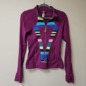 Ivivva by Lululemon 14 Girl Magenta Thumbhole Logo Zip Up Sweater Jacket